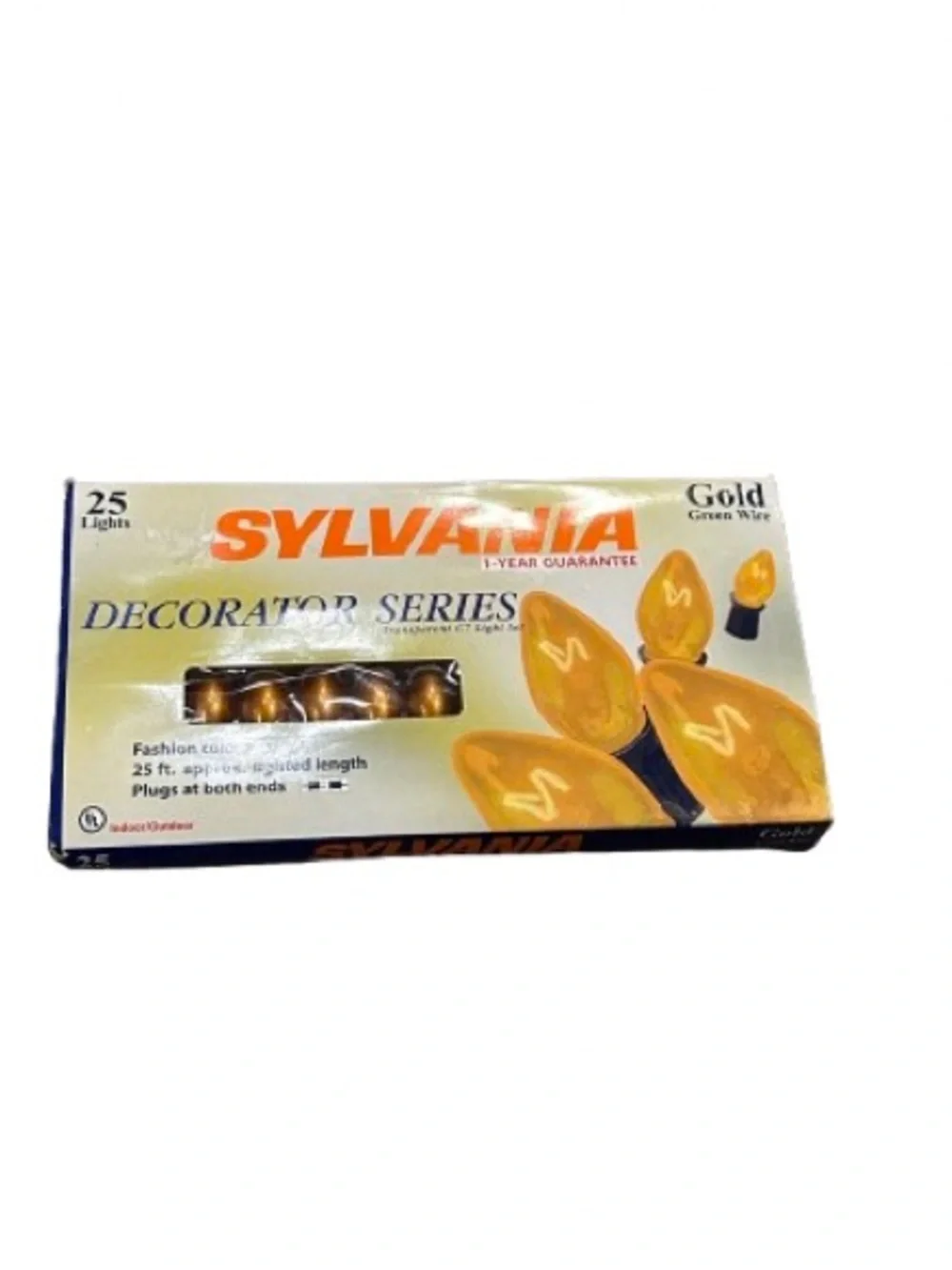 Vintage Sylvania Gold Transparent C7 Light Set Decorator Series Celestial 25 ft